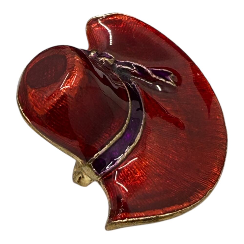 Vintage Red Hat Society Brooch Goldtone Red Purple Enamel Pin - Picture 3 of 6